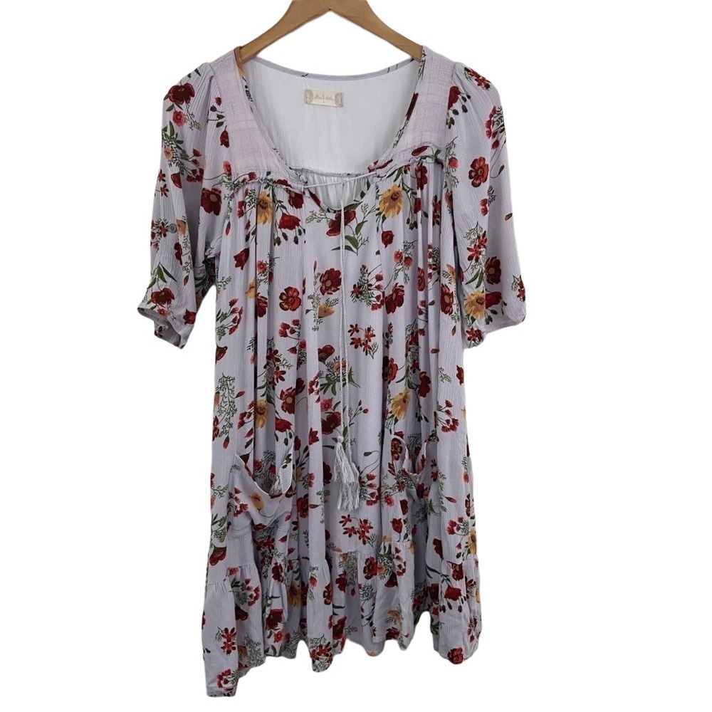 Altar’d State Floral Mini Baby Doll Dress Crinkled Tassels Sz S
